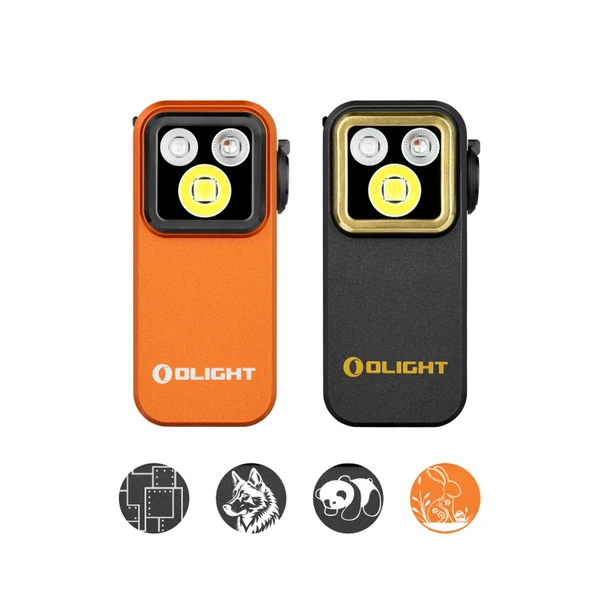 Olight Black Oclip Pro LED light and gold bezel for hands-free illumination