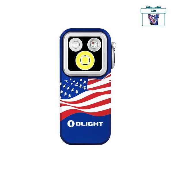 Olight Oclip Pro S with American Flag design, front view, for everyday carry and utility.