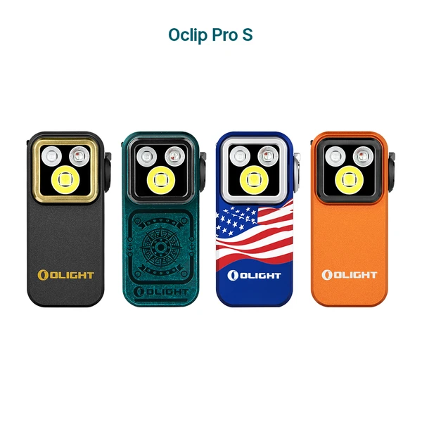 Olight Teal Blue Oclip Pro S Clip-On Light Front View with Compass Pattern for Outdoor EDC Gear