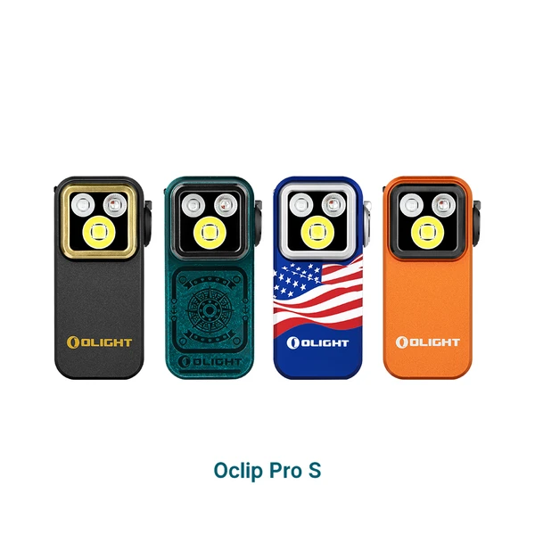 Olight Teal Blue Oclip Pro S Clip-On Light Front View with Compass Pattern for Outdoor EDC Gear