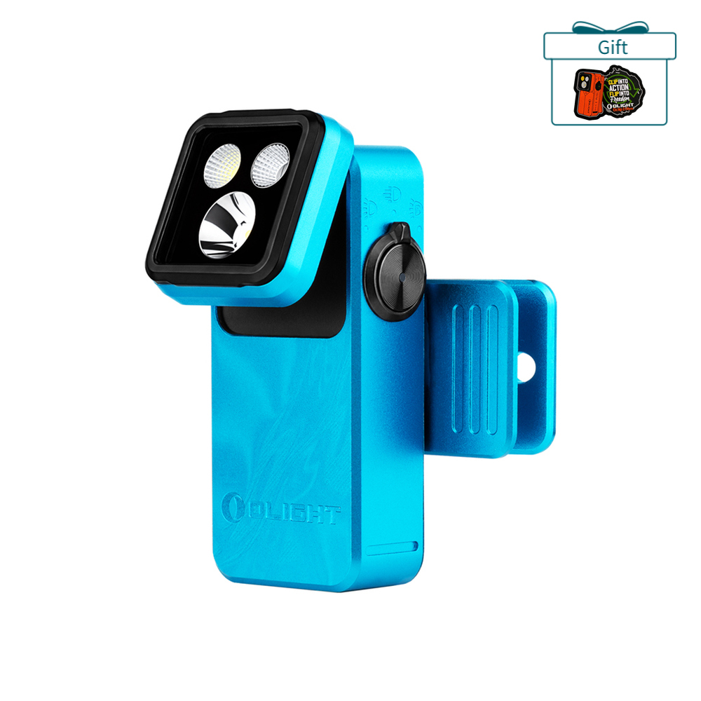 Blue Olight Oclip Portable Clip-on Light with Adjustable Head and Durable Clamp for Outdoor Hiking and Everyday Carry