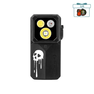 Olight black EDC flashlight with dripping skull graphic and multi LED lights on white background
