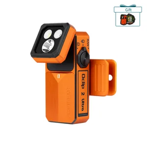 Olight Oclip 2 Ultra orange clip-on EDC flashlight with adjustable tilting head and multi-light LED source.
