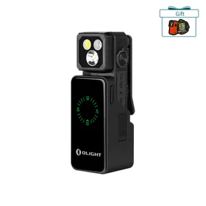 Olight Black Oclip 2 Headlamp and Charging Case Side View featuring LED Display for Outdoor Hands-free Lighting