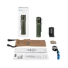 Olight Baton 3 Pro green EDC flashlight with packaging box, pouch, charging cable, and user manual on white background
