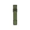 Olight Warrior Ultra green tactical flashlight with a hexagonal button, textured body, and branded details