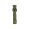 Olight Warrior Ultra green tactical flashlight with a hexagonal button, textured body, and branded details