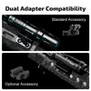 Olight Odin flashlight showing dual adapter compatibility with standard and optional rail mounts for versatile attachment.