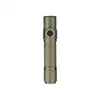 Olive green handheld tactical flashlight, featuring a textured body for grip and a large side switch