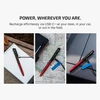 Olight O-Pen 3 rechargeable penlight charging via USB-C on a notepad, a map, and a car seat