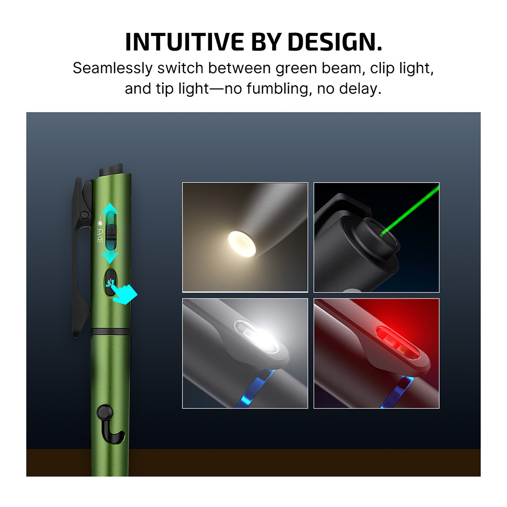 O'Pen 3 Penlight Oclip Pro S Clip Light Bundle 120LM Green Laser