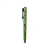 Metallic green bolt action penlight with integrated pocket clip, power button, and textured grip on white background