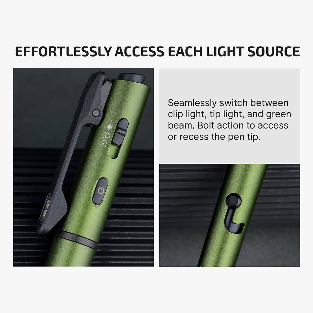 O'Pen 3 Penlight Oclip Pro S Clip Light Bundle 120LM Green Laser
