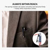Pen with US flag design in suit pocket, spring-loaded clip mechanism shown, easy access for inspiration.