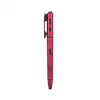 Red metal bolt action penlight with pocket clip and laser pointer switch isolated on white background