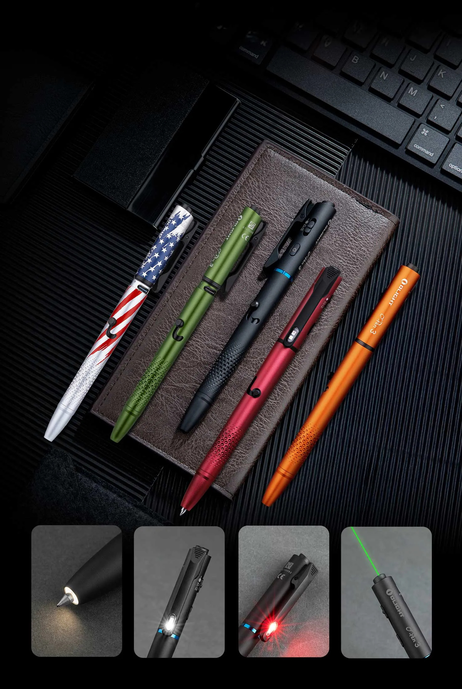 ス*ク様 OLIGHT Open Pro LEDペンライト リフィル3本付　OD O'Pen 3 Penlight Oclip Pro S Clip Light Bundle 120LM Green Laser
