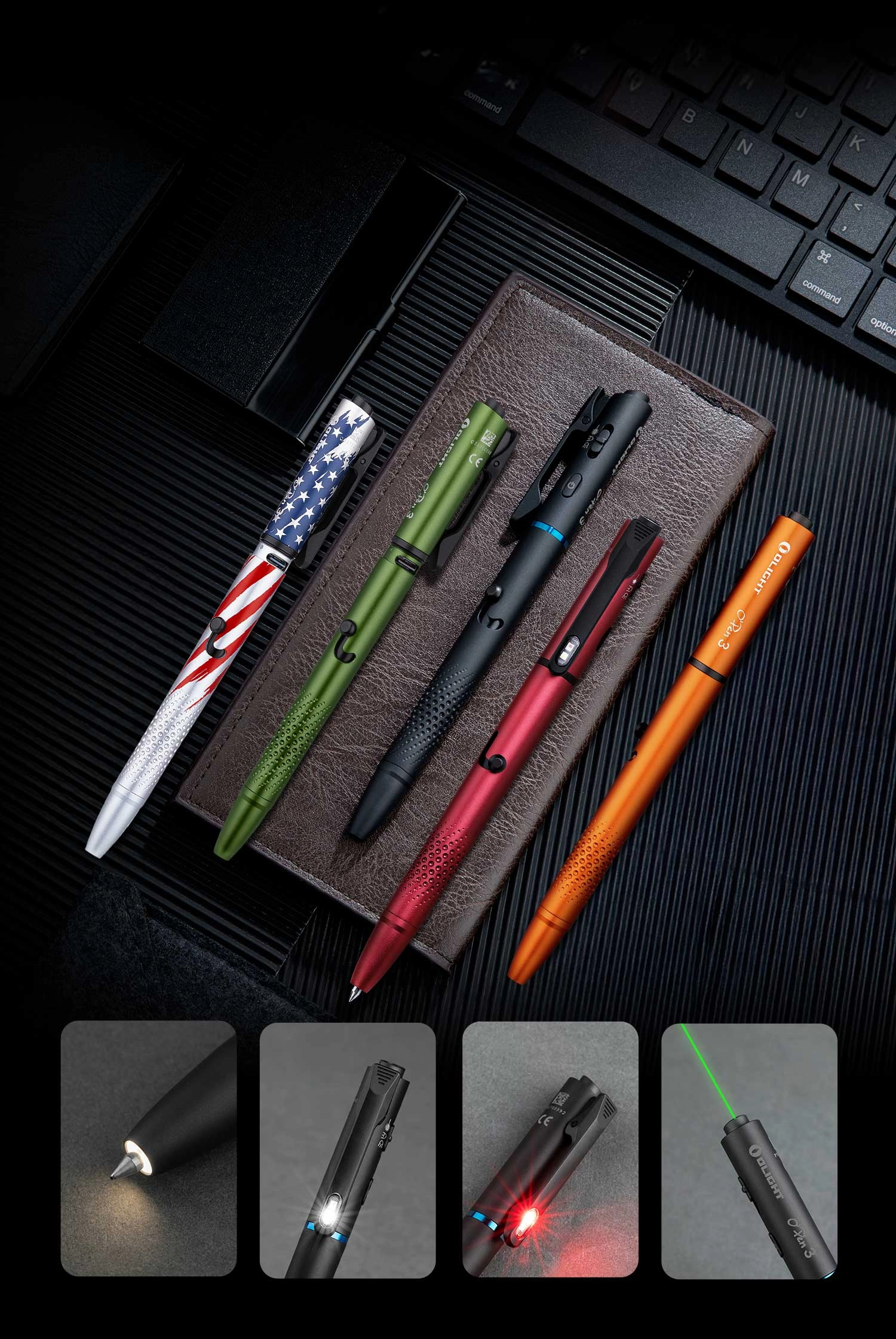 O'Pen 3 Penlight Oclip Pro S Clip Light Bundle 120LM Green Laser