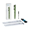 Olight O'Pen 3 penlight with accessories: green pen, refill, cable, box, safety warnings, user manual.