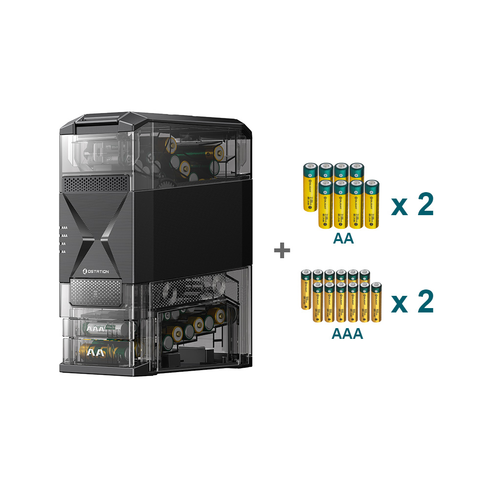 Ostation 2 Series 3-in-1 Smart Battery Hub for AA & AAA Rechargeable Ni-MH & Li-ion Batteries