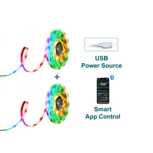 Two RGB LED strip lights with USB power and smart app control.
