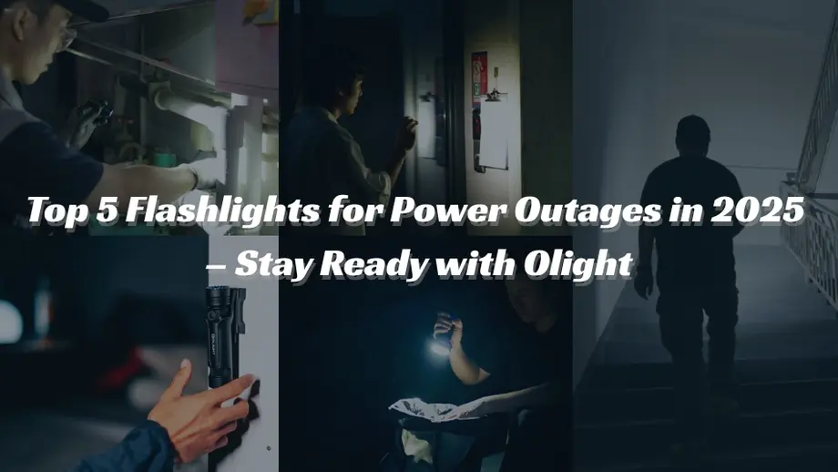 A collage showcasing various flashlight uses during power outages, highlighting the top 5 flashlights for 2025 by Olight.
