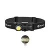 Olight neutral white LED headlamp with adjustable black headband and yellow lens bezel isolated on white background