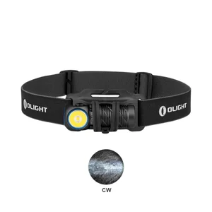 Olight cool white CW LED headlamp with adjustable black headband isolated on white background