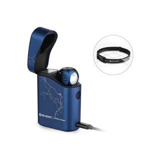 Olight Blue PERUN 3 MINI Headlamp and Wireless Charger Kit for Hands-Free Lighting and Portable Charging