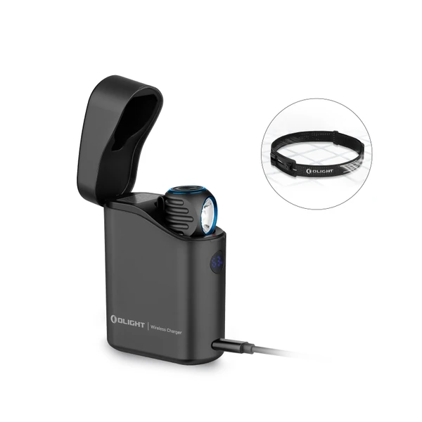 Olight Black Perun 3 Mini Headlamp and Wireless Charger with Headband for hands-free illumination