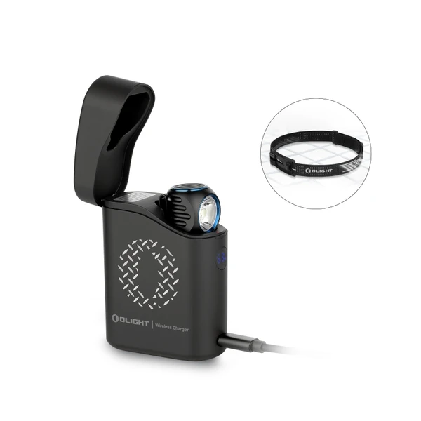 Olight Black Perun 3 Mini Headlamp in Charging Case with Wireless Charger and Headband for Outdoor Activities