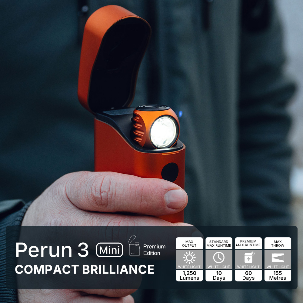 Perun 3 Mini LED Headlamp Flashlight Red White Light 1250 Lumens