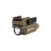 Olight desert tan tactical weapon light with quick release mount on white background