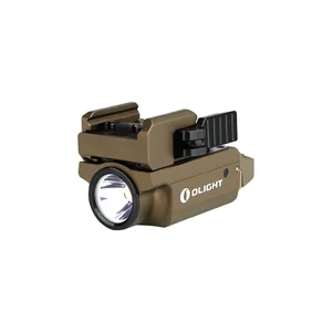 Olight desert tan tactical weapon light with quick release mount on white background