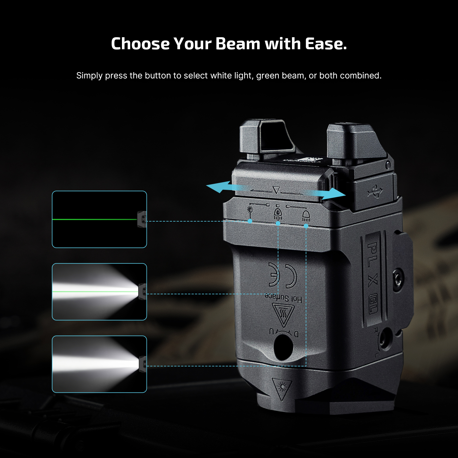 PL X GL 3-in-1 Rail-Mounted Light: Floodlight, Spotlight & Green