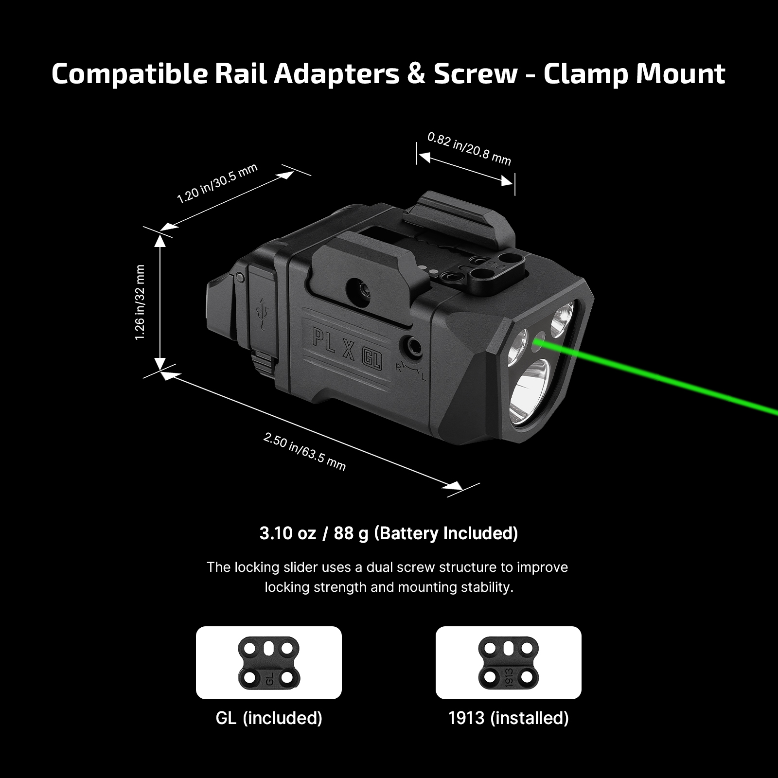 PL X GL 3-in-1 Rail-Mounted Light: Floodlight, Spotlight & Green