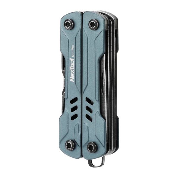 NexTool S11 Pro compact blue multitool folded on black background