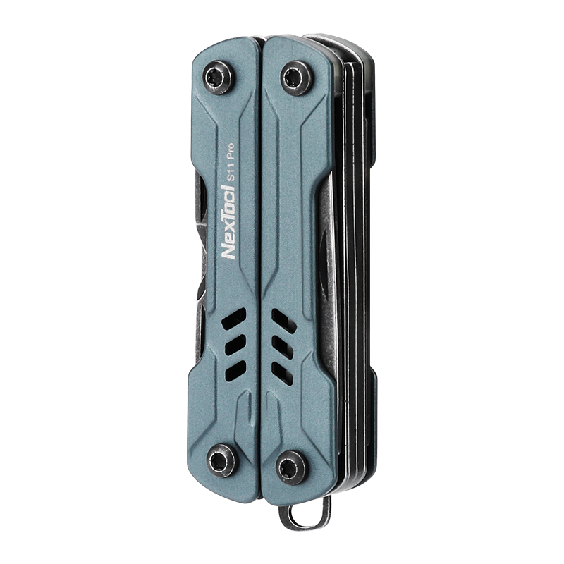 NexTool S11 Pro compact folded multitool with a matte blue grip against a black background