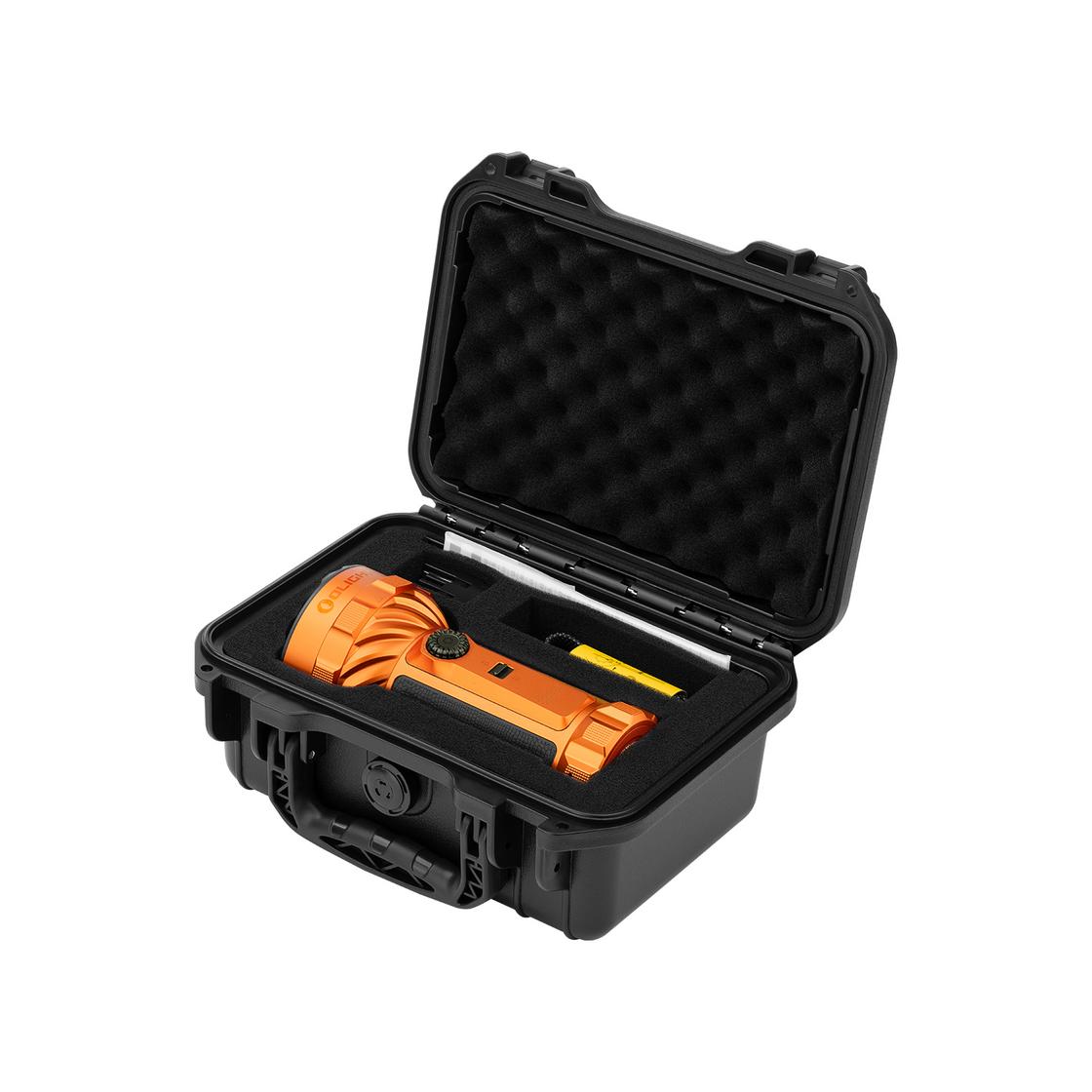 Olight Orange Marauder 2 Flashlight in Black Hard Protective Carrying Case with Custom Foam Cutouts for Safe Storage