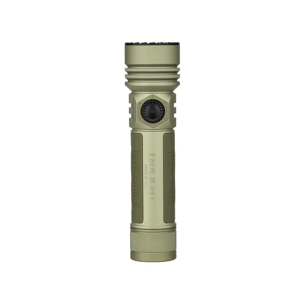 Olight Seeker Ultra OD green tactical flashlight with a textured grip and rotary switch on a white background