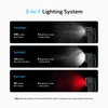 Olight Oclip Black Clip-On Light showcasing 3-in-1 lighting modes including floodlight, spotlight, and red safety light.