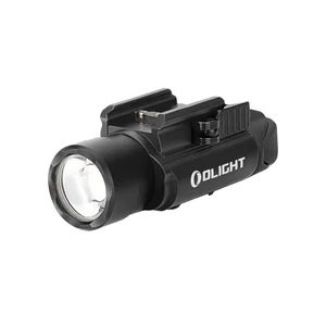 Olight black tactical weapon light with rail mount isolated on white background