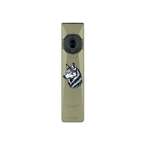 Olight Olive Drab Arkfeld Ultra Flat Flashlight Front View with Custom Wolf Graphic for EDC and Outdoor Adventure
