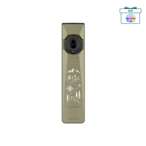 Olight Olive Green Arkfeld Ultra Flat Flashlight Front View with Mountain Compass Engraving for Outdoor EDC Use
