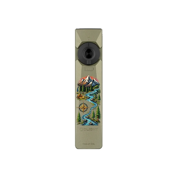 Olight Green Arkfeld Ultra Flat Flashlight with Mountain and River Camp Art for Outdoor EDC Use