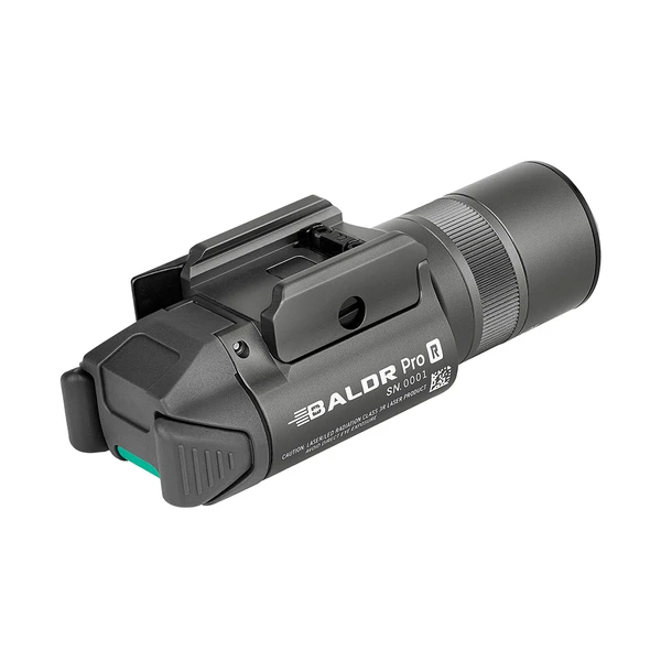 Olight Gray Baldr Pro R Weaponlight with a Green Laser and Rail Mount for Tactical Use