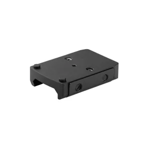 Black metal base plate with threaded holes on a white background