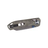 Green canvas micarta folding knife with a black pocket clip and blue accents.