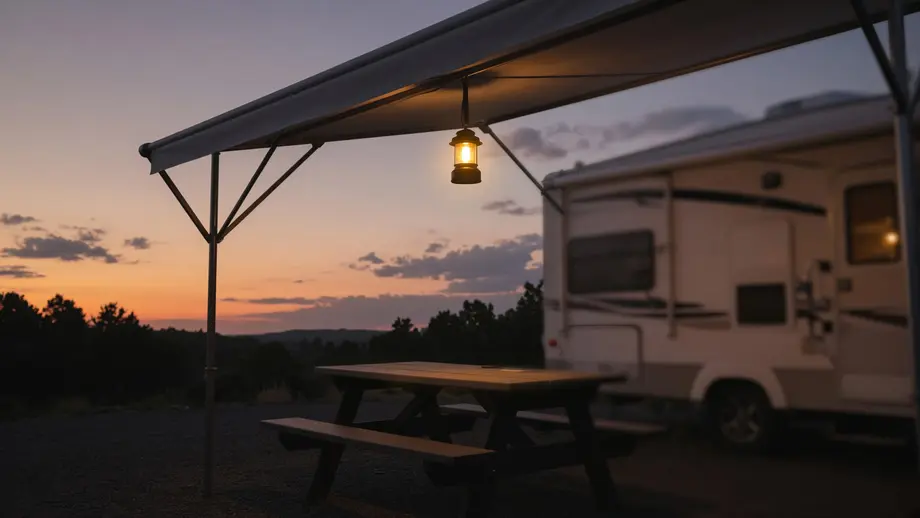 RV Camping Lantern: Picnic Table, Awning Hook, or Inside the Coach?