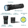 Black Olight Seeker 4 Pro Flashlight Diagram Showing High Performance LEDs TIR Lens and Type-C Charging Features