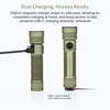 Olight green tactical flashlight showcasing dual charging options with USB-C and magnetic MCC charging ports.